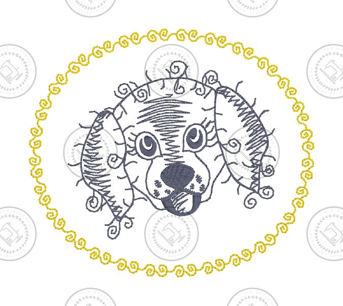 SKETCH CAMEO PUPPY DOG Embroidery Design - SC10 3.5 x 4