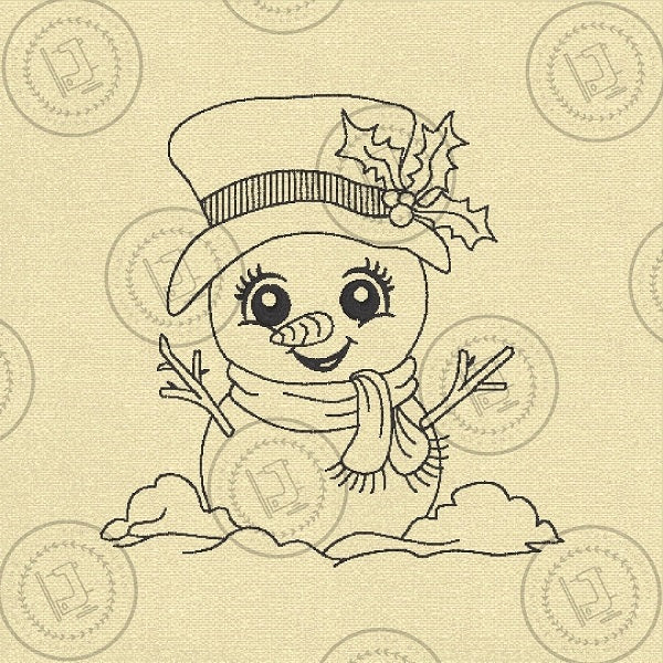CHRISTMAS SKETCH SNOWMAN Machine Embroidery Design - CS03s 4 x 4