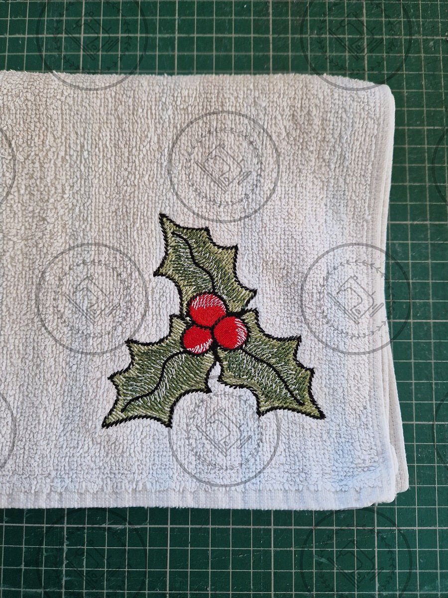 CHRISTMAS SPRIG OF HOLLY Machine Embroidery Design 4" x 4"