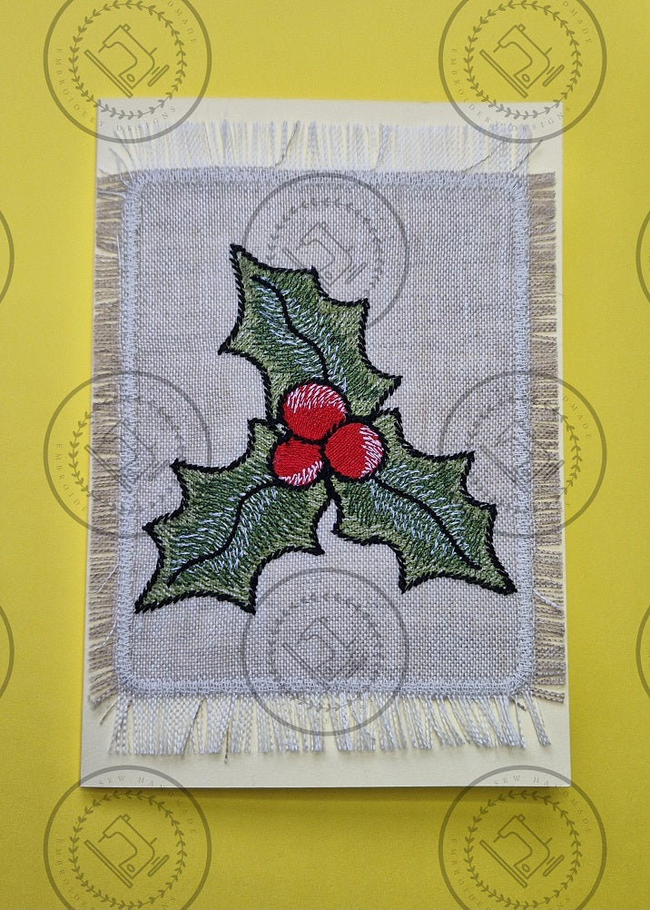 CHRISTMAS SPRIG OF HOLLY Machine Embroidery Design 4" x 4"