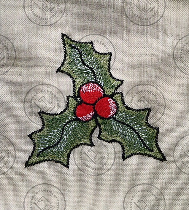 CHRISTMAS SPRIG OF HOLLY Machine Embroidery Design 4" x 4"