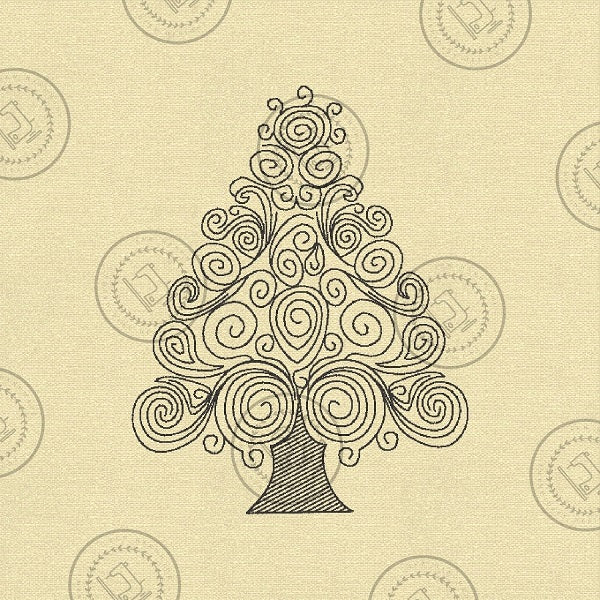 CURLY SILHOUETTE CHRISTMAS TREE Embroidery Design - CT23a 4.5 x 5