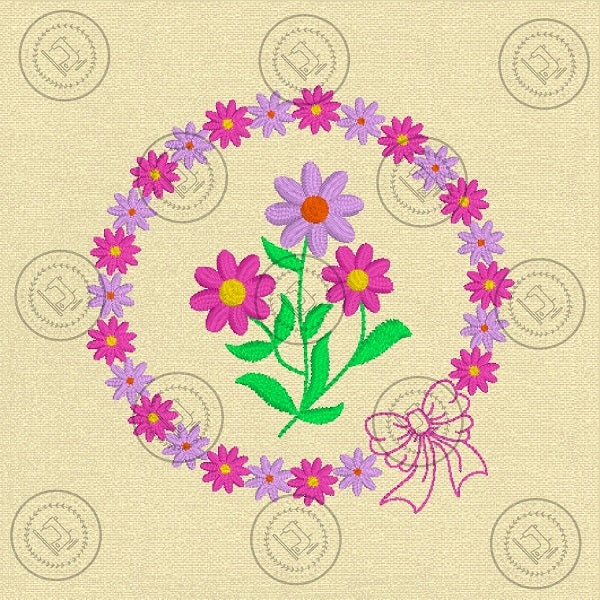 PRETTY LITTLE FLOWER BOW CIRCLE Machine Embroidery Design 4 x 4