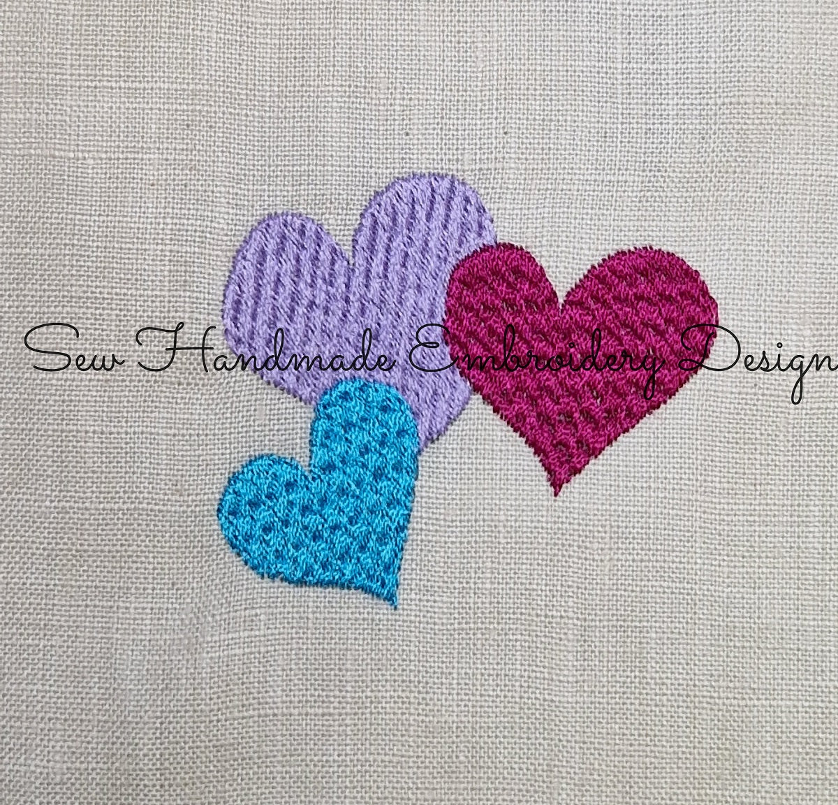 TRIPLE LOVE HEARTS Machine Embroidery Design 2.25 x 2.5