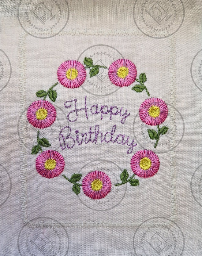 FRINGE FLOWERS CIRCLE HAPPY BIRTHDAY Machine Embroidery Design