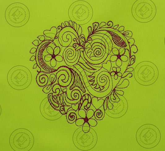 SWIRLY FLOWER HEART Machine Embroidery Design - J024 4 x 4