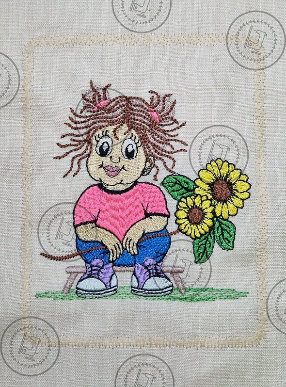 PRETTY SUNFLOWER GIRL Machine Embroidery Design
