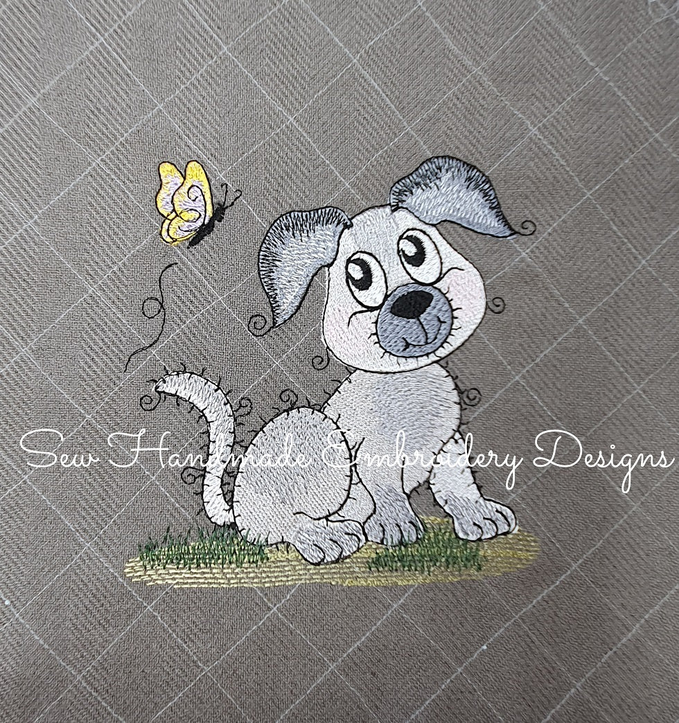 RAGGY PUPPY DOG with BUTTERFLY Machine Embroidery Design