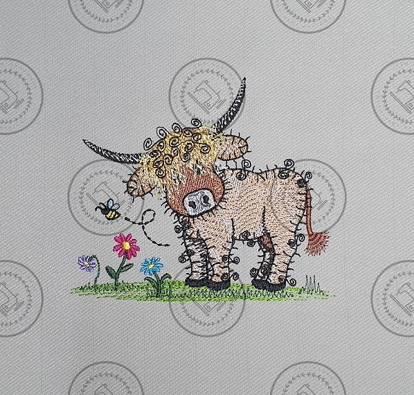 RAGGY HIGHLAND BULL Machine Embroidery Design