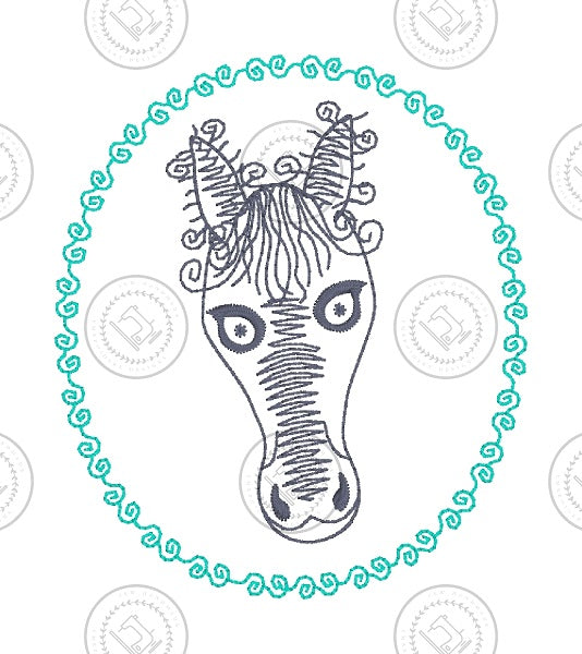SKETCH CAMEO HORSE EMBROIDERY DESIGN - SC01 3.5 x 4