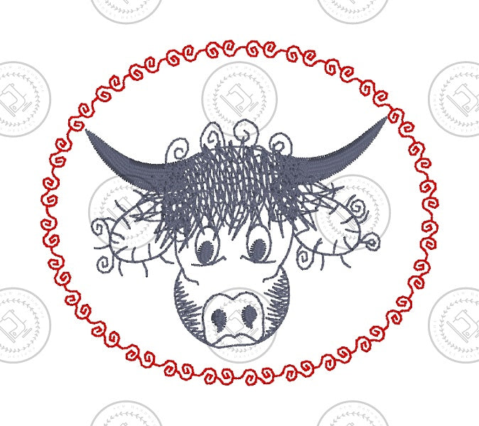 SKETCH CAMEO HIGHLAND BULL Embroidery Design - SC02 3.5 x 4