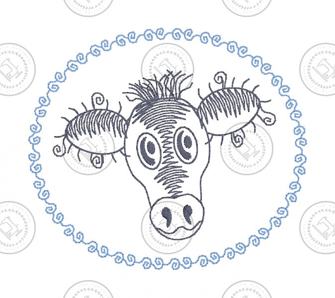 SKETCH CAMEO COW Embroidery Design - SC06 3.5 X 4