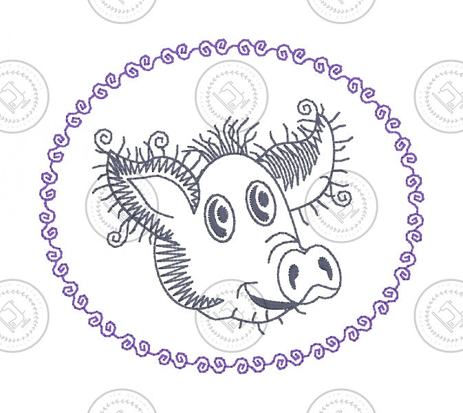 SKETCH CAMEO PIG Embroidery Design - SC07 3.5 x 4