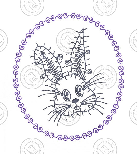 SKETCH CAMEO BUNNY RABBIT Embroidery Design - SC09 3.5 x 4