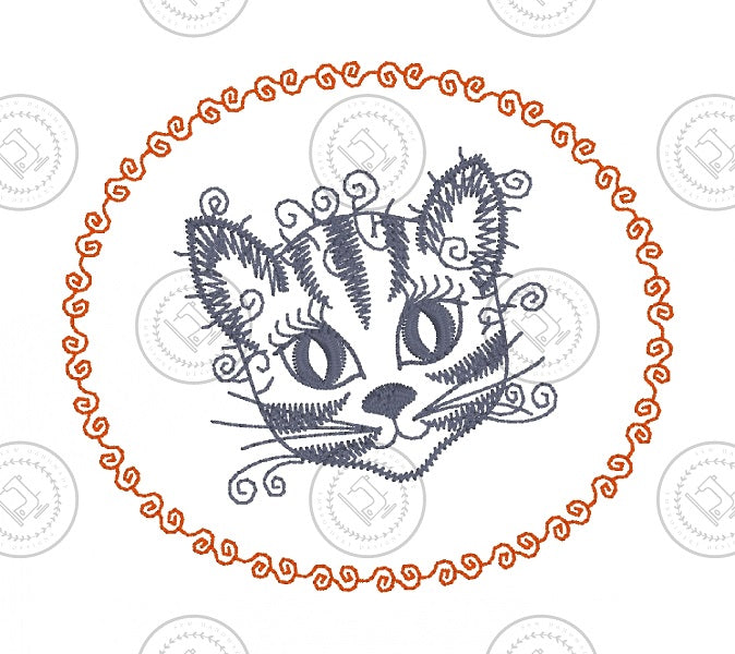 SKETCH CAMEO KITTEN CAT Embroidery Design - SC11 3.5 x 4