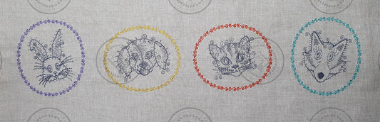 SKETCH CAMEO Machine Embroidery Design SET 3 includes RABBIT, DOG, CAT, FOX - SCS3 ( Each design 3.5 x 4 )