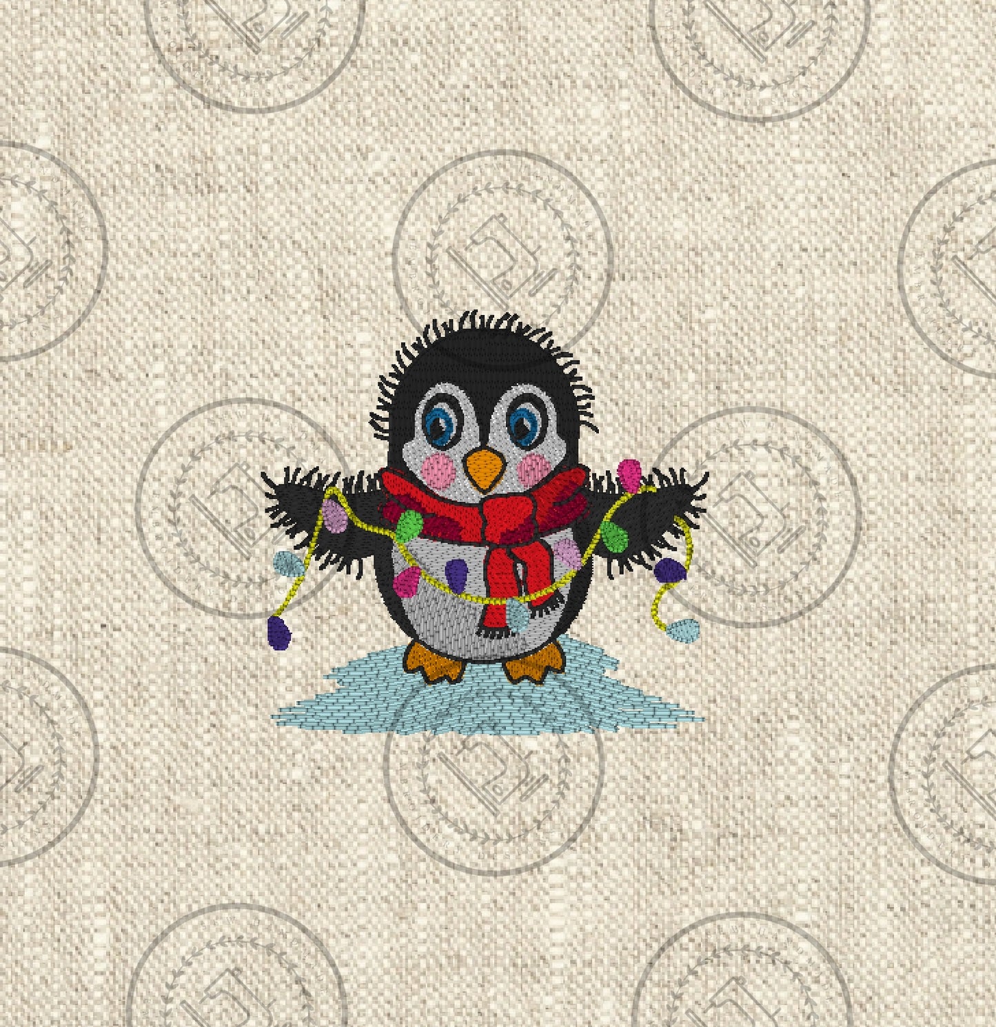 Christmas penguin digital embroidery design 4 x 4