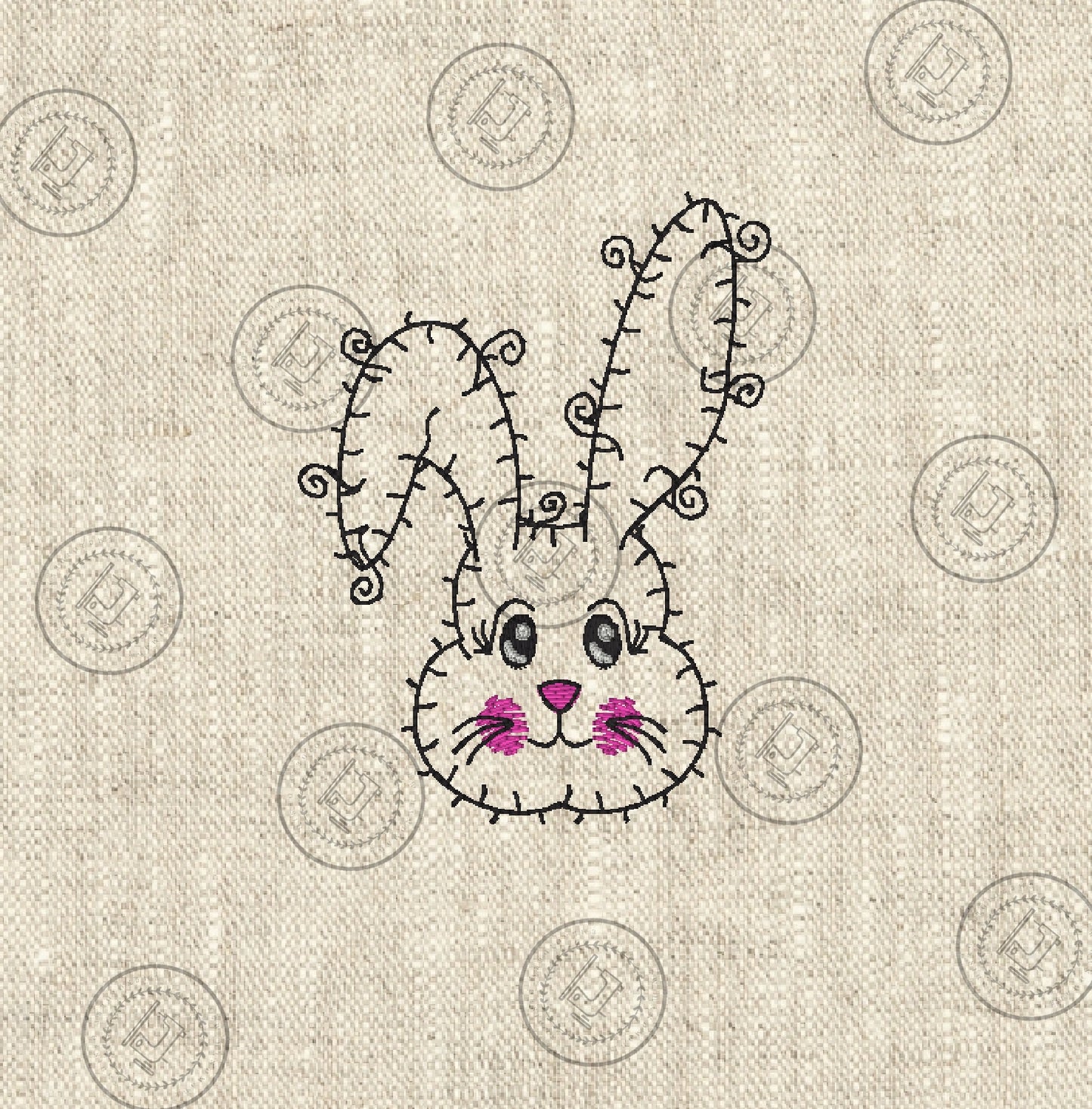 RAGGY BUNNY RABBIT HEAD SKETCH Embroidery Design - RHS023 4 x 3