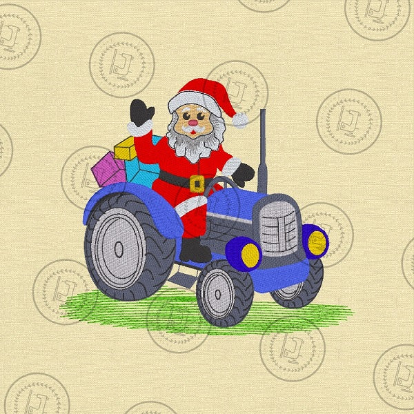 CHRISTMAS SANTA TRACTOR Embroidery Design - CST23L  6 x 7