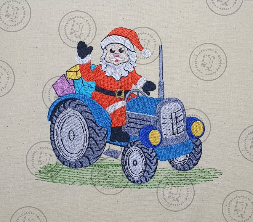 CHRISTMAS SANTA TRACTOR Embroidery Design - CST23L  6 x 7