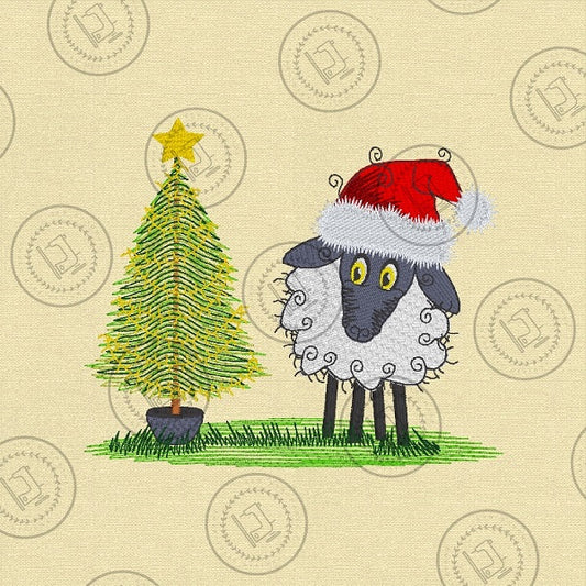 CHRISTMAS TREE RAGGY SHEEP Embroidery Design - CTS23M  5 x 6