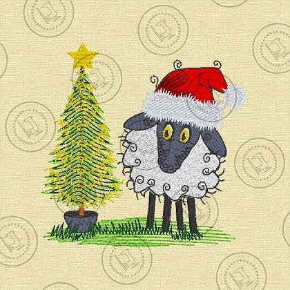 CHRISTMAS TREE RAGGY SHEEP Embroidery Design - CTS23s  4 x 4