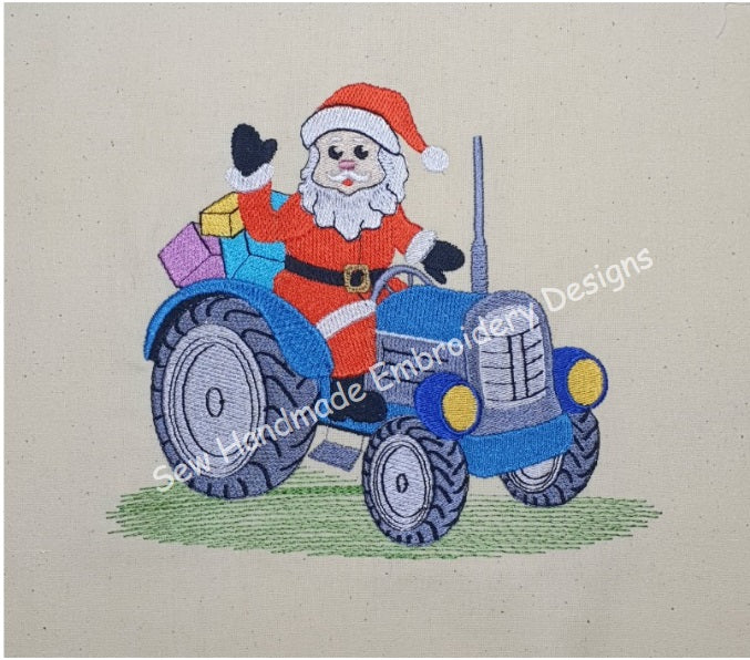 CHRISTMAS SANTA TRACTOR Embroidery Design