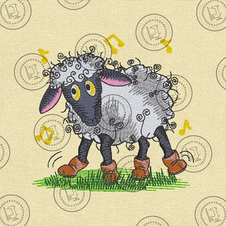 DANCING RAGGY SHEEP Embroidery Design - DRS923s   4 x 4