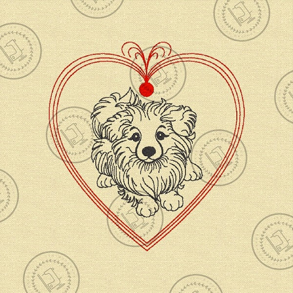 VALENTINE HEART PUPPY DOG SKETCH Embroidery Design - F024M   5 x 5