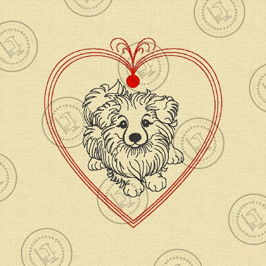 VALENTINE HEART PUPPY DOG SKETCH Embroidery Design