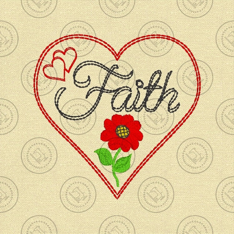 FAITH LOVE HEART Machine Embroidery Design -  FLH624    4 x 4