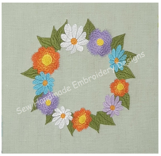 PRETTY FLOWERS FLORAL WREATH Embroidery Design