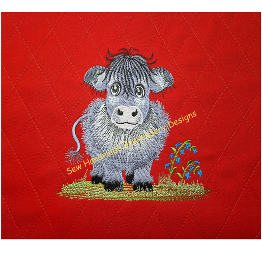 GREY COW IN THE BLUEBELLS Machine Embroidery Design