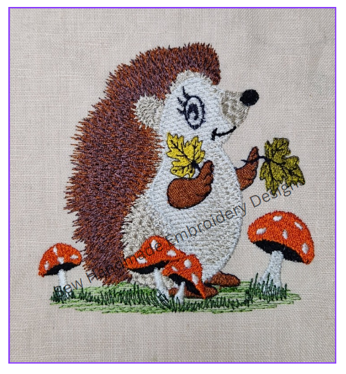HEDGEHOG IN THE TOADSTOOLS Machine Embroidery Design