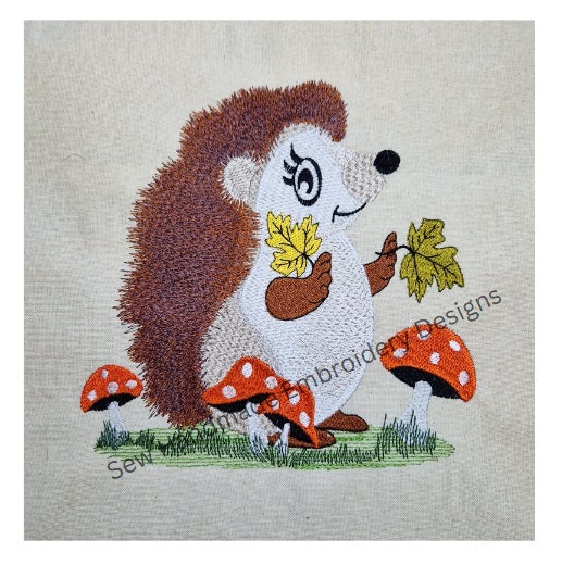 HEDGEHOG IN THE TOADSTOOLS Machine Embroidery Design