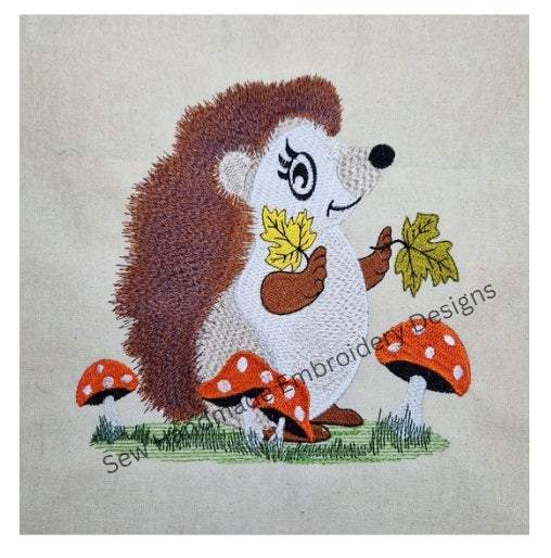 HEDGEHOG IN THE TOADSTOOLS Machine Embroidery Design