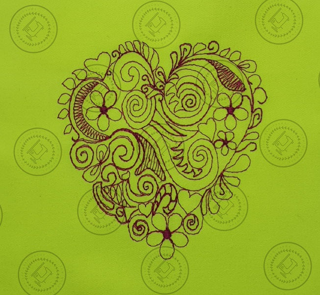 SWIRLY FLOWER HEART Embroidery Design - J024   4 x 4