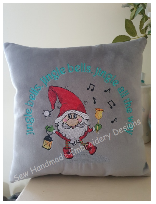 JINGLE BELL SANTA GNOME Embroidery Design - GBSG22  5.25 x 5.5
