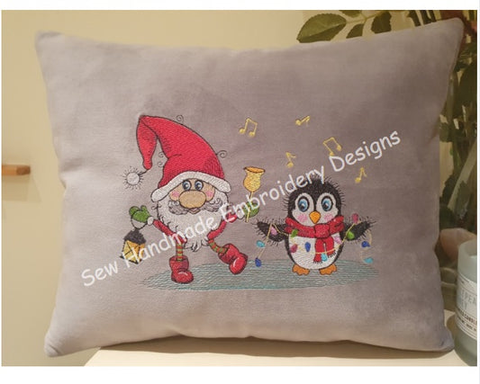 DANCING SANTA AND CHRISTMAS PENGUIN Embroidery Design - DSCP22   8 x 5