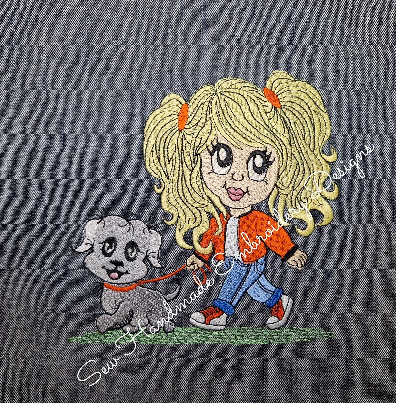 PRETTY GIRL & PUPPY DOG Machine Embroidery Design
