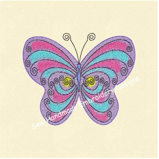 LIGHT FILL MULTI COLOURED BUTTERFLY Machine Embroidery Design - LFB023   4 x 4