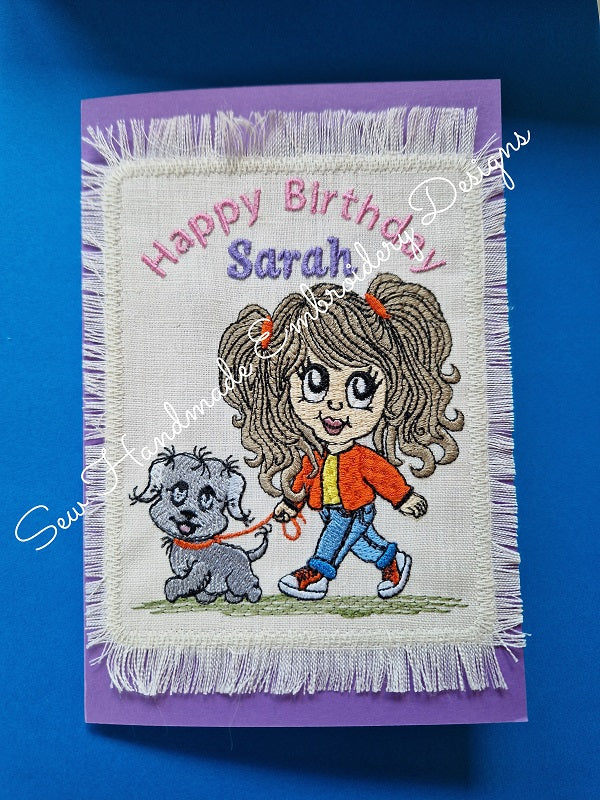 PRETTY GIRL & PUPPY DOG Machine Embroidery Design