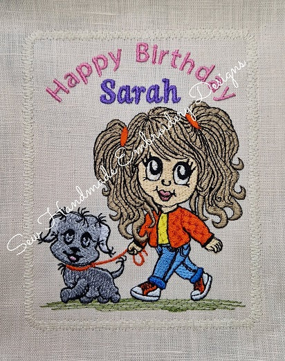 PRETTY GIRL & PUPPY DOG Machine Embroidery Design