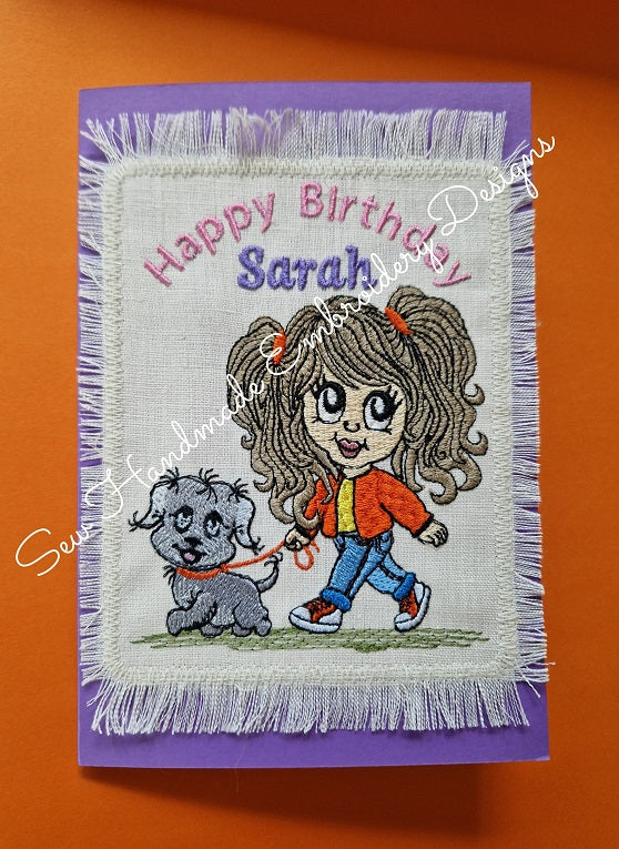 PRETTY GIRL & PUPPY DOG Machine Embroidery Design