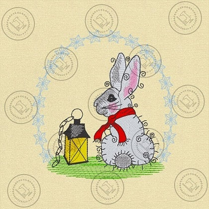 RAGGY WINTER BUNNY RABBIT Embroidery Design - R017    5.25 x 5.5