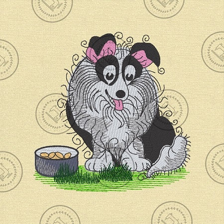 RAGGY COLLIE SHEEPDOG PUPPY DOG Embroidery Design - R019m   5 x 5