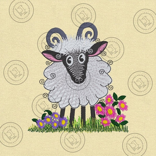 RAGGY FLUFFY RAM SHEEP Embroidery Design - R023M   5 x 5