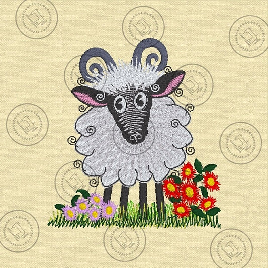 RAGGY FLUFFY RAM SHEEP Embroidery Design - R023s  4 x 4