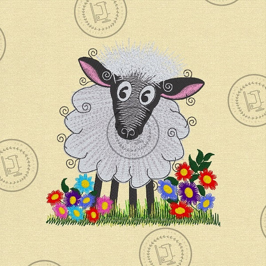 RAGGY FLUFFY EWE SHEEP Embroidery Design - R024L  6 x 6