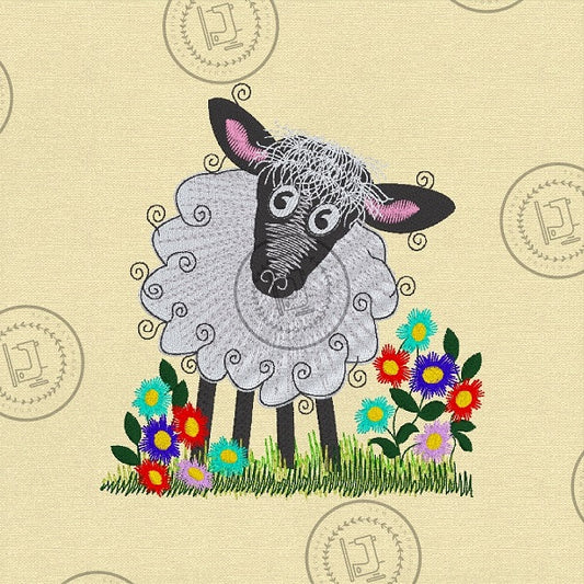 RAGGY FLUFFY LAMB SHEEP Embroidery Design - R025L  6 x 6